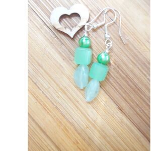 NEW Earrings Green dangle glass earrings linear stack beach glass earr 378#fs-s